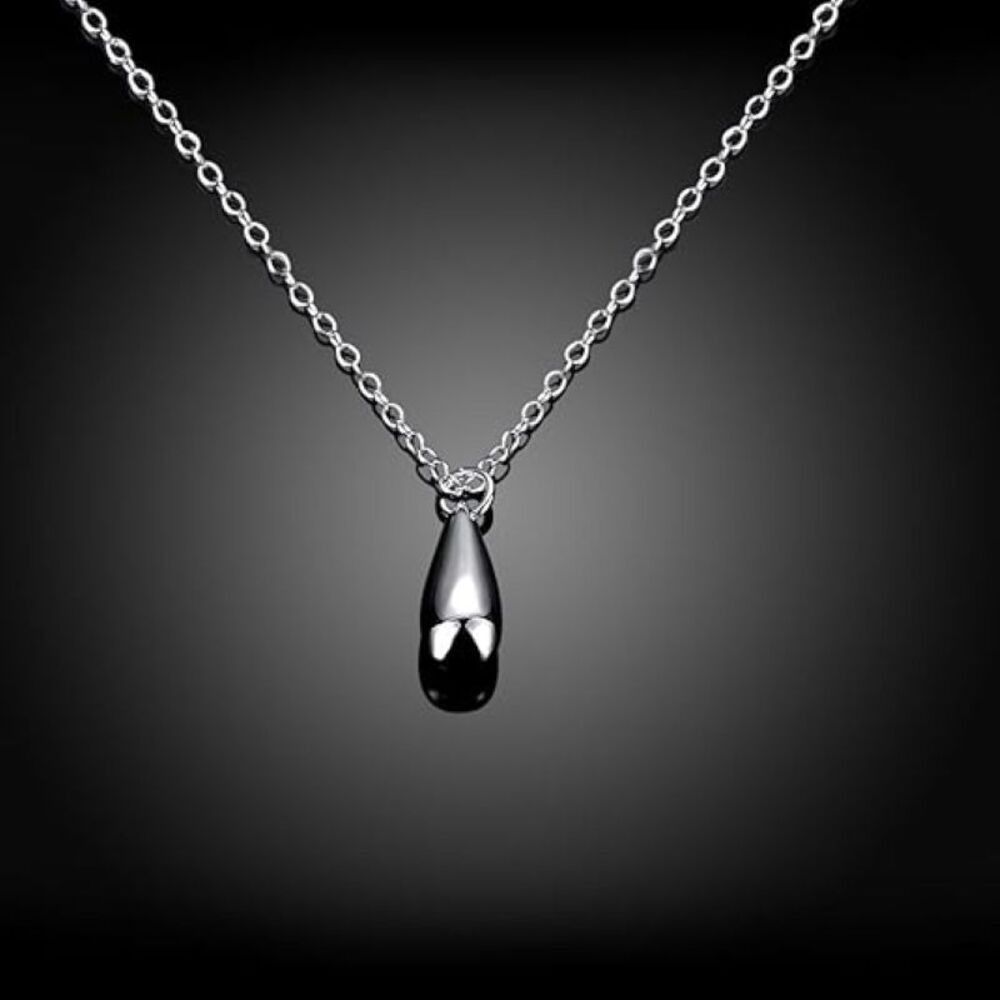 18" Silver Plated Water Drop Necklace | Minimalist Everyday Style - Picture 5 of 9